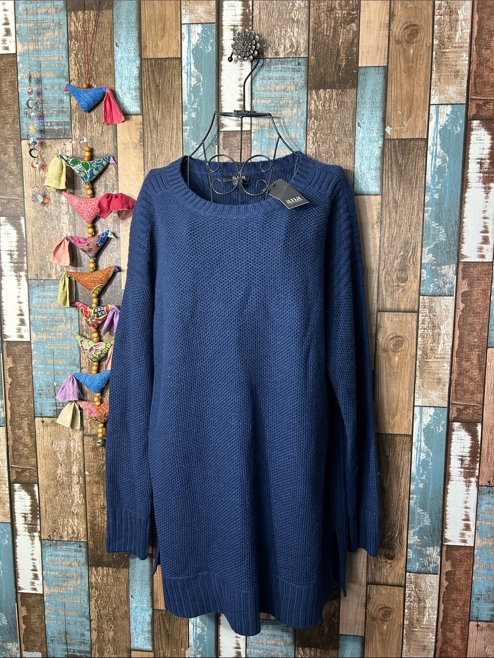 a.n.a. Navy Blue Crewneck Tunic Sweater